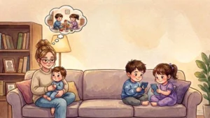 Mother thinking about her childhood