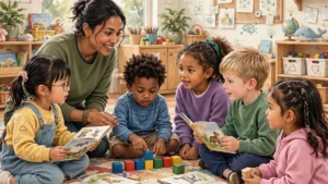 A foundational learning class a teacher with young children
